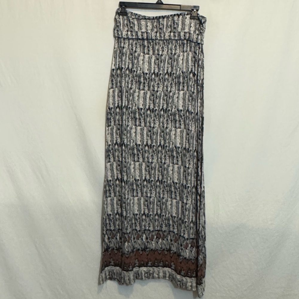 E-164 Sophie Max Cream Black & Brown Elastic Waist Maxi Skirt Size S